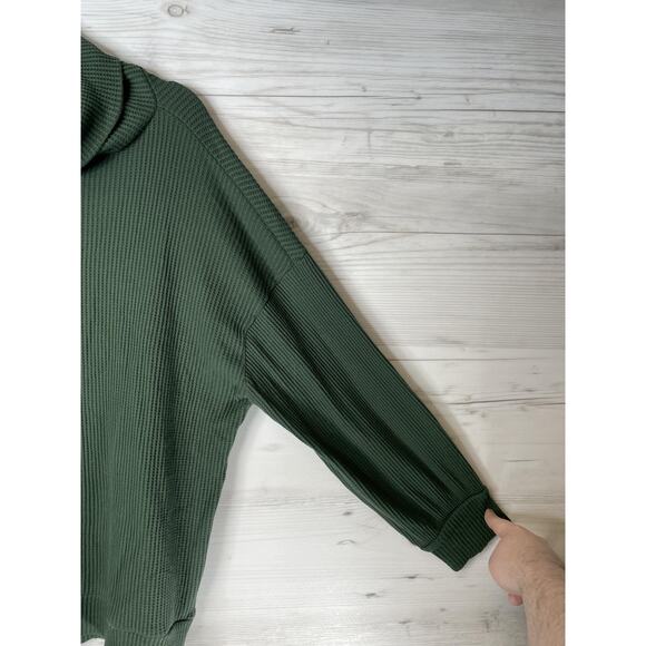 GAP Sweater Womens XL Dark Emerald Long Sleeve Waffle Knit Cowl Neck Pullover - Picture 3 of 9